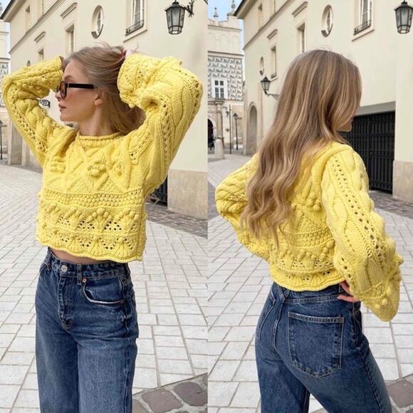 Zara Chunky Open Knit Sweater Top - Picture 4 of 7